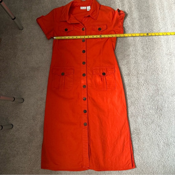 Women’s Orange Button Up Dress Size Petite 8 - Picture 4 of 8